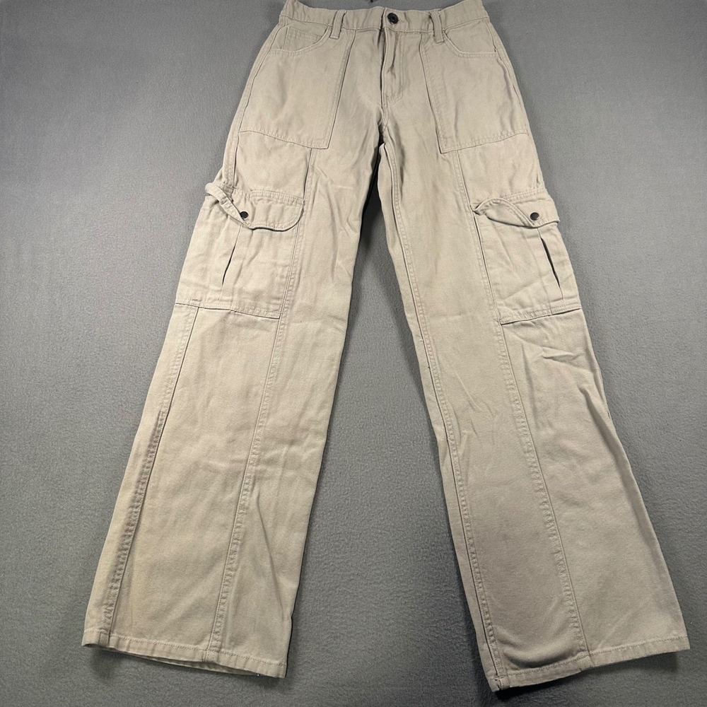 Aeropostale Utility Cargo Pants Tan Khaki Wide Leg Cotton Canvas Womens Small